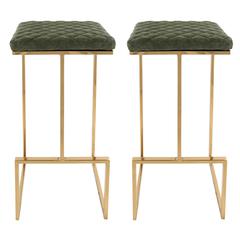 Quincy Leather Bar Stools With Gold Metal Frame Set of 2