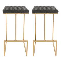 Quincy Leather Bar Stools With Gold Metal Frame Set of 2