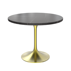 36 Round Dining Table, Brushed Gold Base with Sintered Stone Black Top