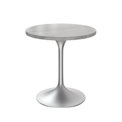 27 Round Dining Table, Brushed Chrome Base with Sintered Stone White Top