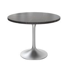36" Round Dining Table, Brushed Chrome Base with Sintered Stone Black Top
