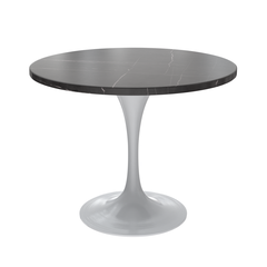 36 Round Dining Table, White Base with Sintered Stone Black Top