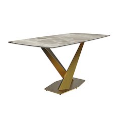 Voren Series Modern Dining Table Gold Base, With 62 Deep Grey Sintered Stone Top