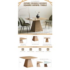 Zephry Collection Modern Dining Wooden Square Dining Table in Natural Wood