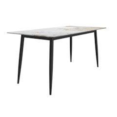 Modern Dining Table Black Base, With 71 White Grey Sintered Stone Top