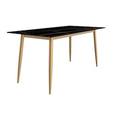 Modern Dining Table Brushed Gold Base, With 55 Black/Gold Sintered Stone Top