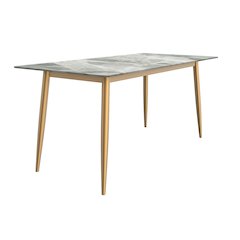 Modern Dining Table Brushed Gold Base, With 62 Light Grey Sintered Stone Top