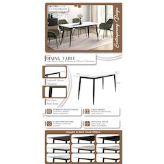 Zayle Series Modern Dining Table Black Base, With 55 White Sintered Stone Top