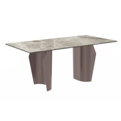 Dining Table Champagne Gold Stainless steel Base, With 55" Deep Grey