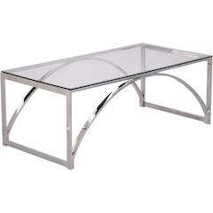 Glass Top Cocktail Table - Transitional Design, Chrome Metal and Glass