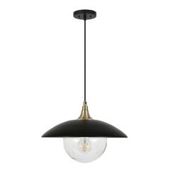 Alvia 14.5" Wide Pendant with Metal/Glass Shade in Matte Black/Brass/Matte Black
