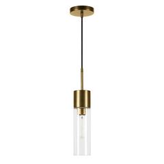 Lance 3.5" Wide Pendant with Glass Shade in Brass/Clear