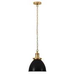 12" Wide Pendant with Metal Shade in Blackened Bronze/Brass/Blackened Bronze