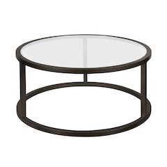 35" Round Coffee Table with Glass Top, Black