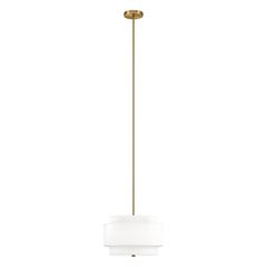 Solomon 16" Wide 2-Light Pendant with Tiered Fabric Shade in Brass/White