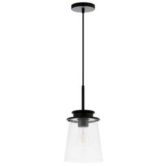 Elwood 7.12" Wide Pendant with Glass Shade in Blackened Bronze/Clear