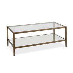 Hera 45'' Wide Rectangular Coffee Table with Glass Shelf in Brass