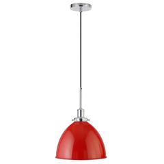 Madison 12" Wide Pendant with Metal Shade in Poppy Red/Polished Nickel/Poppy Red