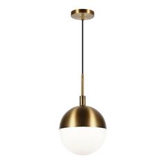 Orb 10" Wide Large Pendant with Glass Shade in Brass/White Milk