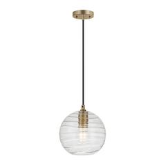 Wayve 8" Wide Textured Pendant with Glass Shade in Brass/Clear