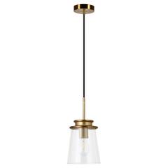 Elwood 7.12" Wide Pendant with Glass Shade in Brass/Clear
