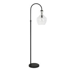 Verona Arc Floor Lamp with Glass Shade in Blackened Bronze/Seeded