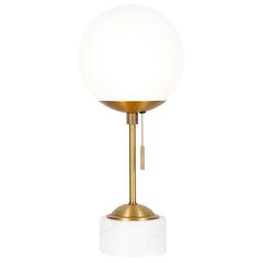 Reagan 17.75" Tall Table Lamp with Glass Shade in Brass/ White Marble/White Milk