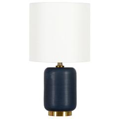 Lambert 15" Tall Ceramic Mini Lamp with Fabric Shade in Matte Navy/White