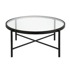 Henn&Hart 36" Round Coffee Table with Glass Top for Living Room, Family Room