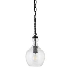 Verona 7" Wide Pendant with Glass Shade in Blackened Bronze/Seeded