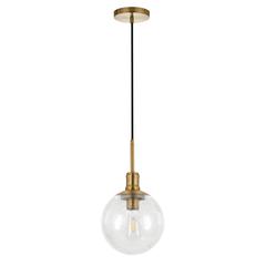 Walker 9" Wide Pendant with Glass Shade in Brass/Seeded