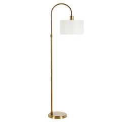 Veronica Arc Floor Lamp with Fabric Shade in Brass/White