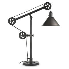Descartes 29" Tall Pulley System Table Lamp with Metal Shade in Blackened Bronze/Blackened Bronze