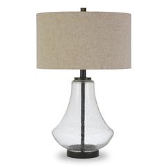 Lagos 23" Tall Table Lamp with Fabric Shade in Seeded Glass/Antique Bronze/Flax
