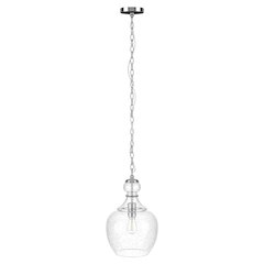 11" Mid-Century Light Fixture, Seeded Glass Shade, 6' Cord, Brushed Silver