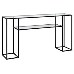 55'' Glass Rectangular Console Table Entryway, Sofa Table with Shelf, Black