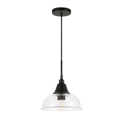 Magnolia 10.75" Wide Pendant with Glass Shade in Blackened Bronze/Seeded