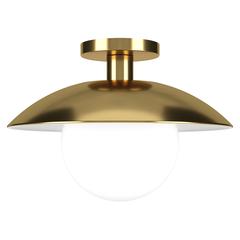 Alvia 14.5" Wide Semi Flush Mount with Metal/Glass Shade in Brass/White