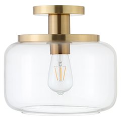 11" 1-Light Semi-Flush Mount Ceiling Light Fixture, Glass Shade, Brushed Gold