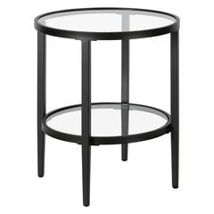 Hera 19.63'' Wide Round Side Table with Clear Glass Shelf in Blackened Bronze