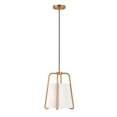Marduk 11" Wide Pendant with Fabric Shade in Brass/White