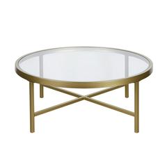 Xivil 36'' Wide Round Coffee Table with Glass Top in Brass
