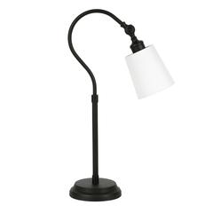 Harland 25" Tall Arc Table Lamp with Fabric Shade in Blackened Bronze/White