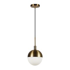 8" Pendant Light Fixture with White Milk Glass Globe Shade and 8' Cord, Gold