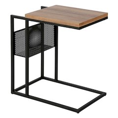 20'' Rectangular C-Shaped End Table, Nightstand with Side Storage, Black