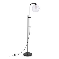 Antho Height-Adjustable Floor Lamp with Glass Shade in Blackened Bronze/Seeded