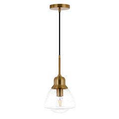 Brooks 8.12" Wide Pendant with Glass Shade in Brass/Seeded
