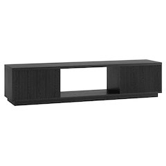 Fluted TV Stand for TVs up to 78", 2 Side Cabinets, Center Storage, Black