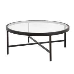 Xivil 36'' Wide Round Coffee Table with Glass Top in Blackened Bronze