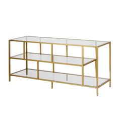 Winthrop Rectangular TV Stand with Glass Shelves for TV's up to 60" in Brass